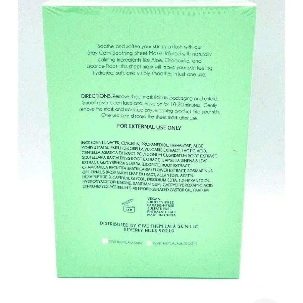 Give Them LaLa Stay Calm Aloe Infused Soothing Sheet Mask 4 Pack NIB & Sealed